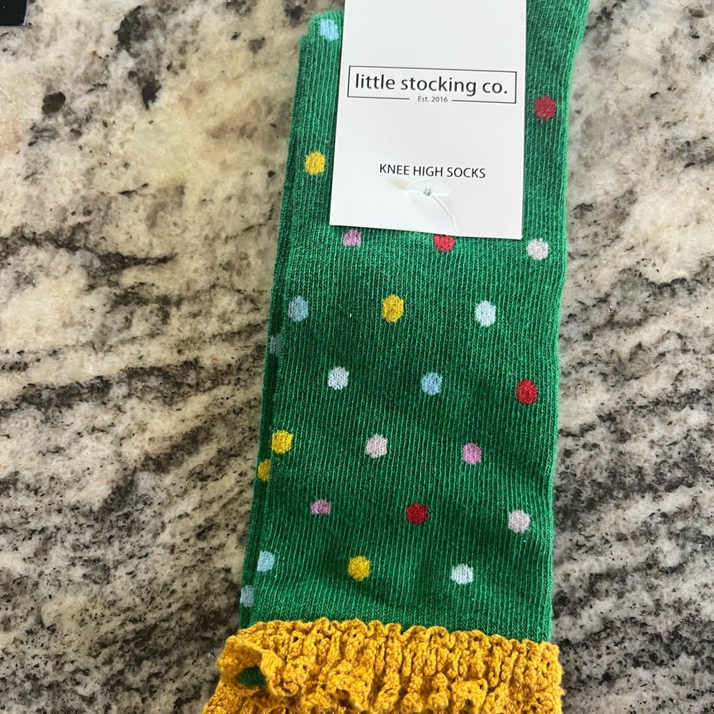 Little Stocking Co. Green Polka Dot Knee High Socks